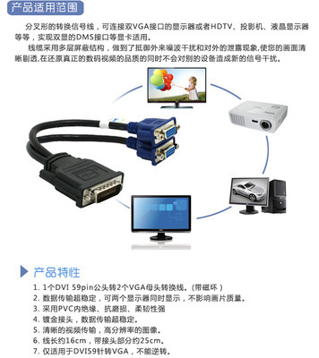 【59針DVI轉雙VGA線. 59針轉2 VGA線 DVI顯卡轉換線.顯卡轉接線】價格,廠家,圖片,數據線、接口連接線,深圳市贊國科技-
